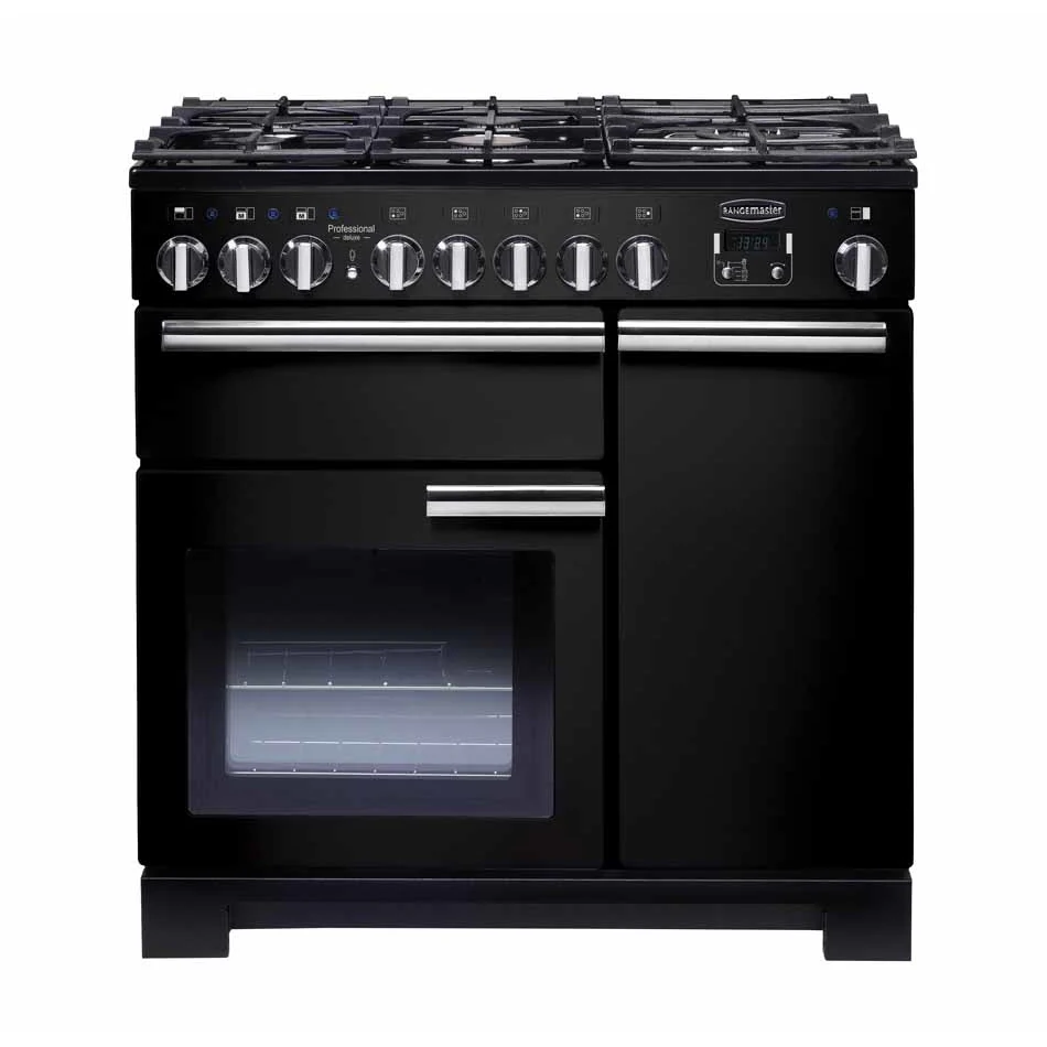 Rangemaster PDL90DFFGB/C - Black/Chrome 90cm Range Cooker - Dual Fuel - A Rated