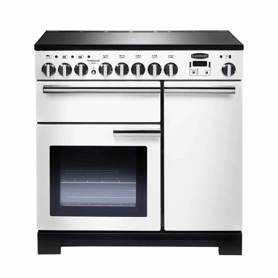 Rangemaster PDL90EIWH/C - White/Chrome Range Cooker - 140L - A Rated