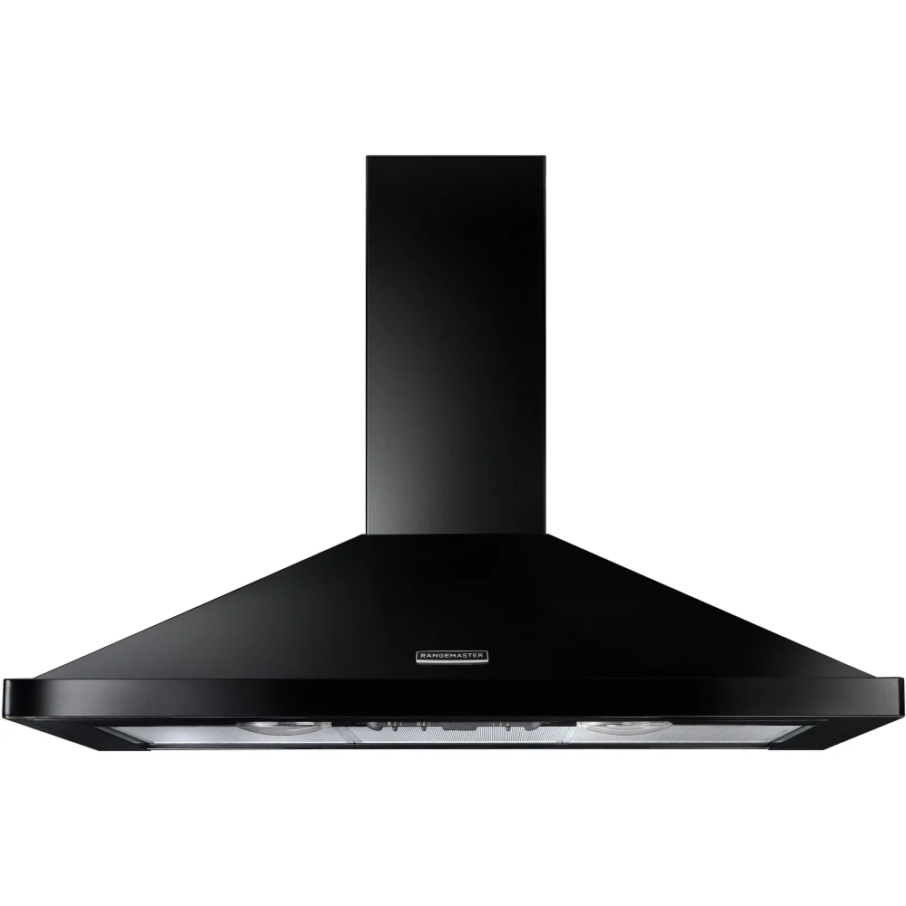 Rangemaster RHDC100BL/C - Black/Chrome 100cm Chimney Cooker Hood - 480m³/h Extraction - B Energy Rating
