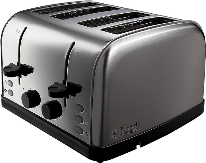 Russell Hobbs 18790 - Stainless Steel 4 Slice Toaster - Wide Slots, High Lift, 7 Browning Levels