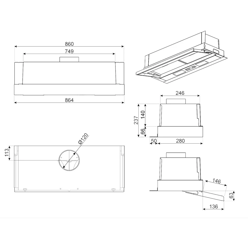 Smeg KSET86LX3 - Stainless Steel Telescopic Cooker Hood - 225m³/h - C Energy Rated - Image 3
