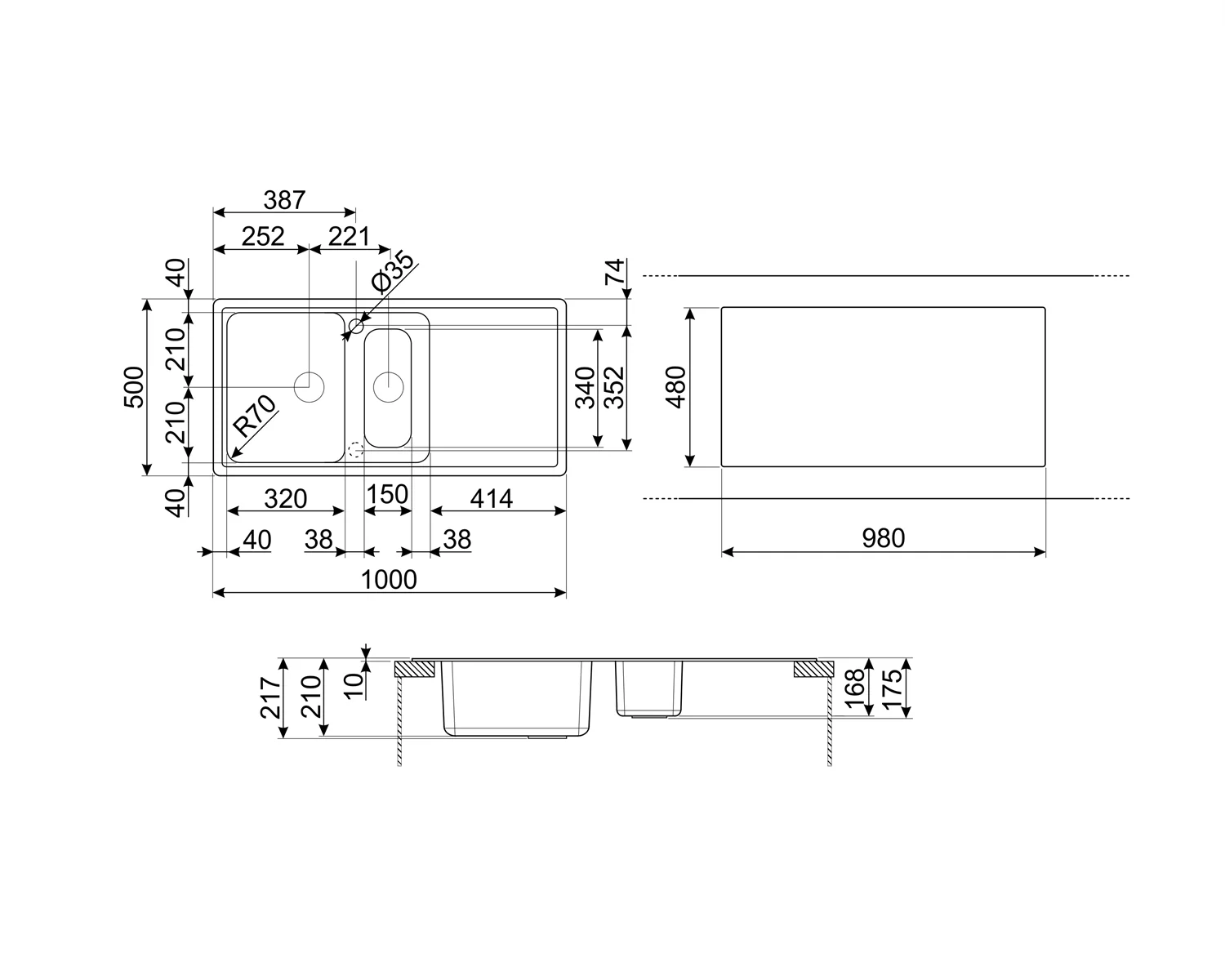 Smeg LZ102CT - Grey 100cm Composite Sink - 1.5 Bowl Reversible - Image 2