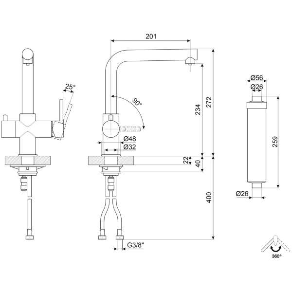 Smeg MAP99CR - Chrome 3-Way Filtered Mixer Tap - Image 2
