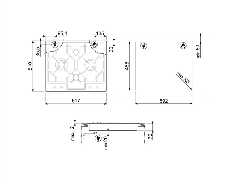 Smeg PGF64-4 - Stainless Steel 4 Burner Gas Hob - 62cm - Image 3