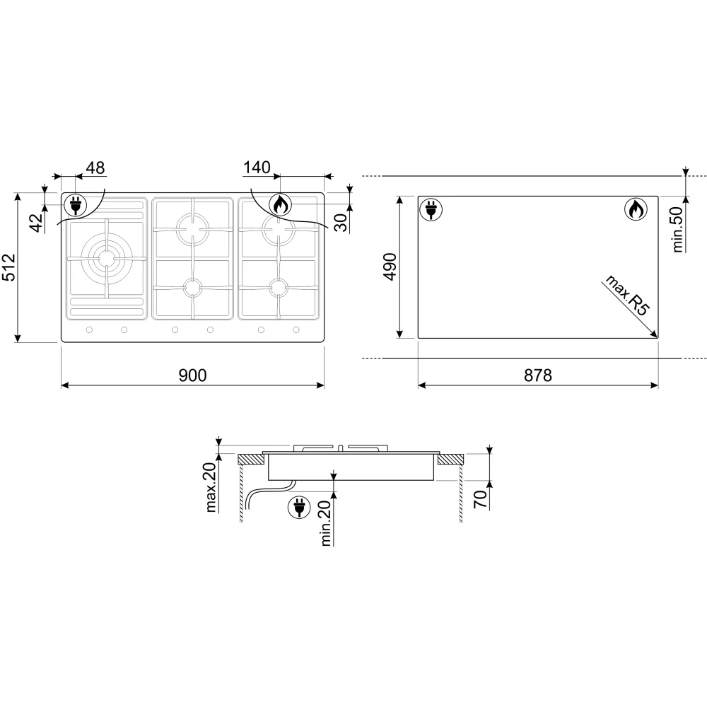 Smeg PS9062 Classic - Stainless Steel 90cm Gas Hob - 5 Burners - Image 4