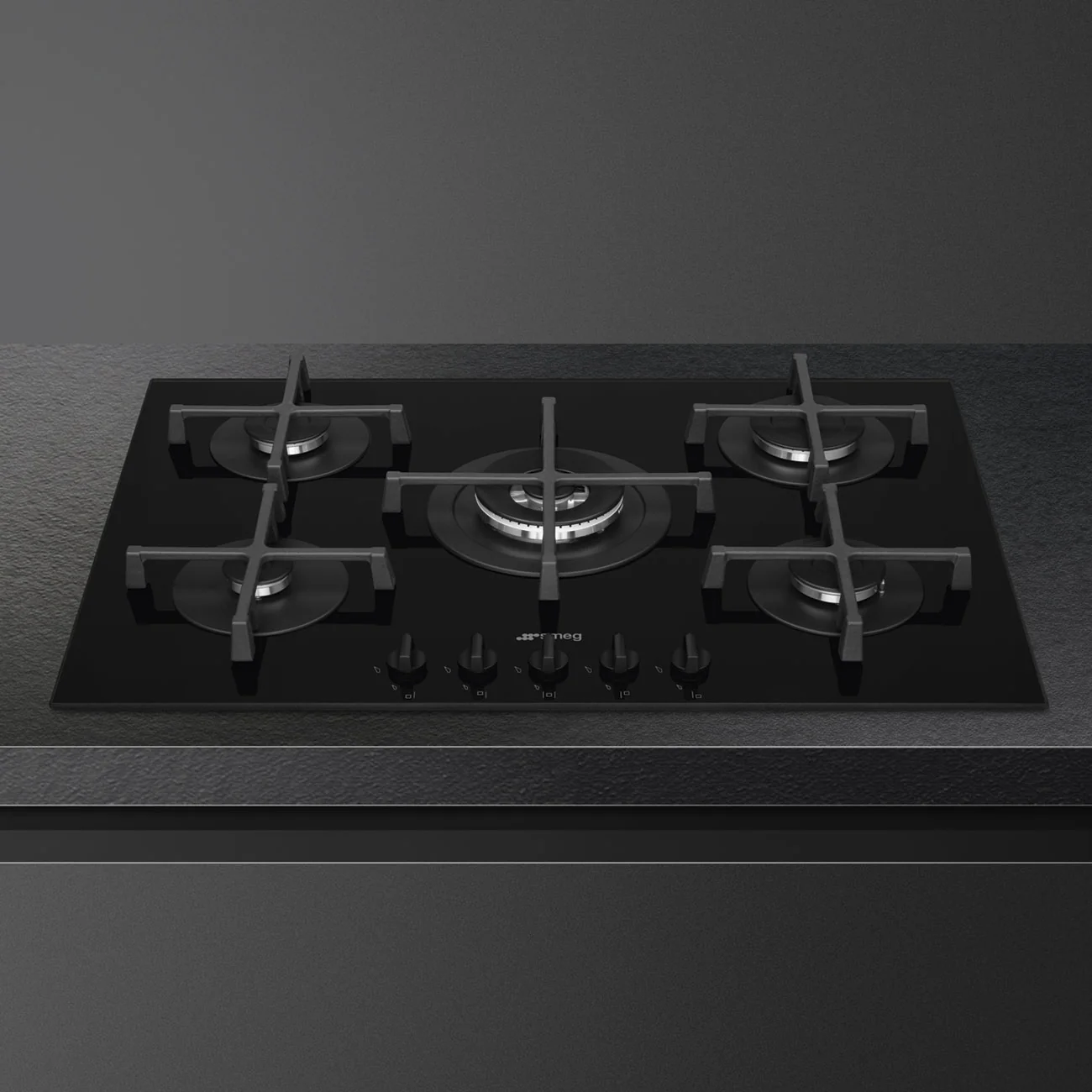 Smeg PV275B - Black 72cm Gas Hob - 5 Burners - Glass Surface - Image 2