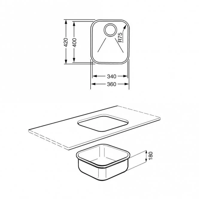 Smeg UM40 - Stainless Steel Undermount Kitchen Sink - Single Bowl - Image 2
