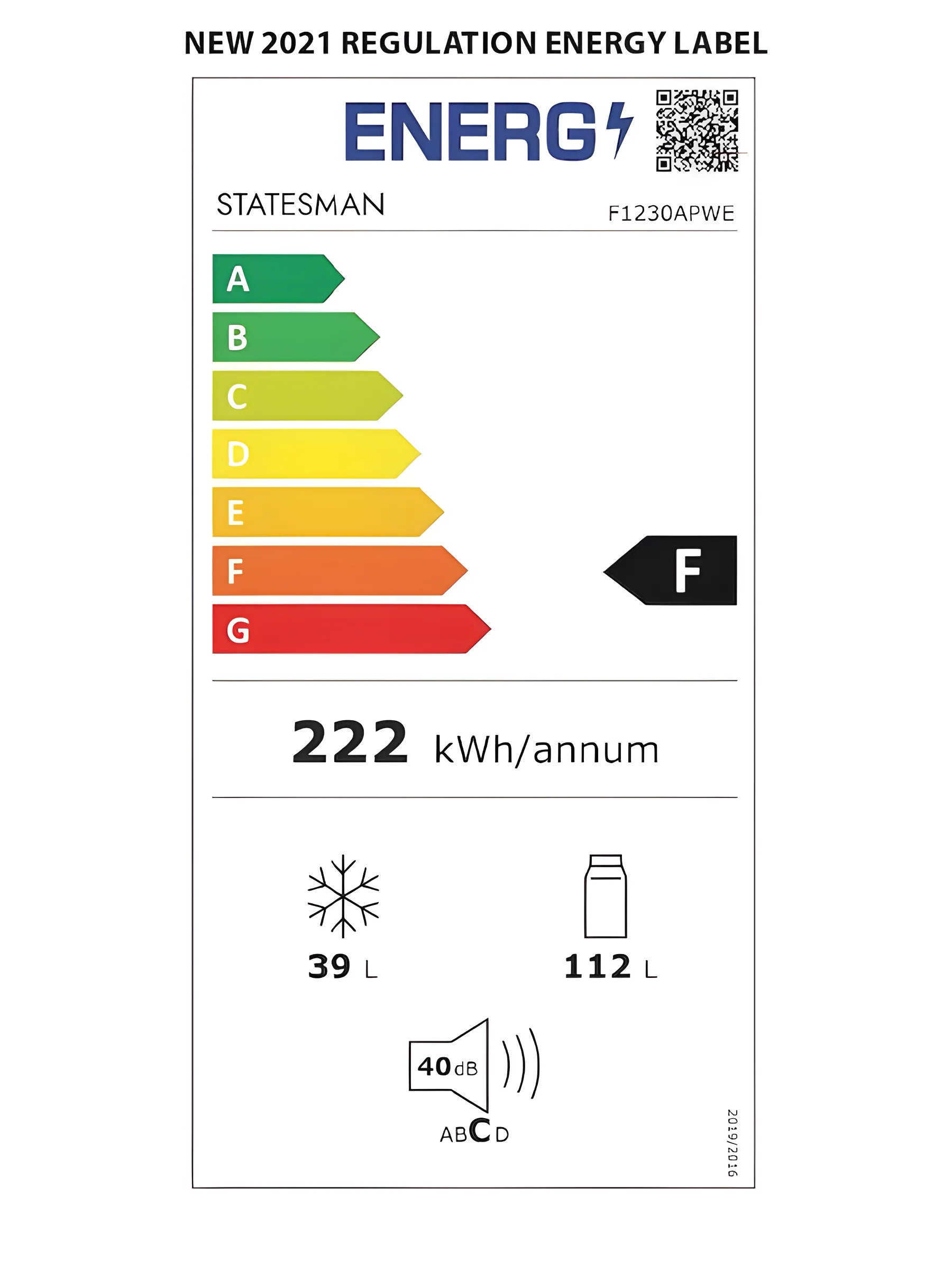 Statesman F1230APWE - White Freestanding 80/20 Fridge Freezer - F energy - Image 3