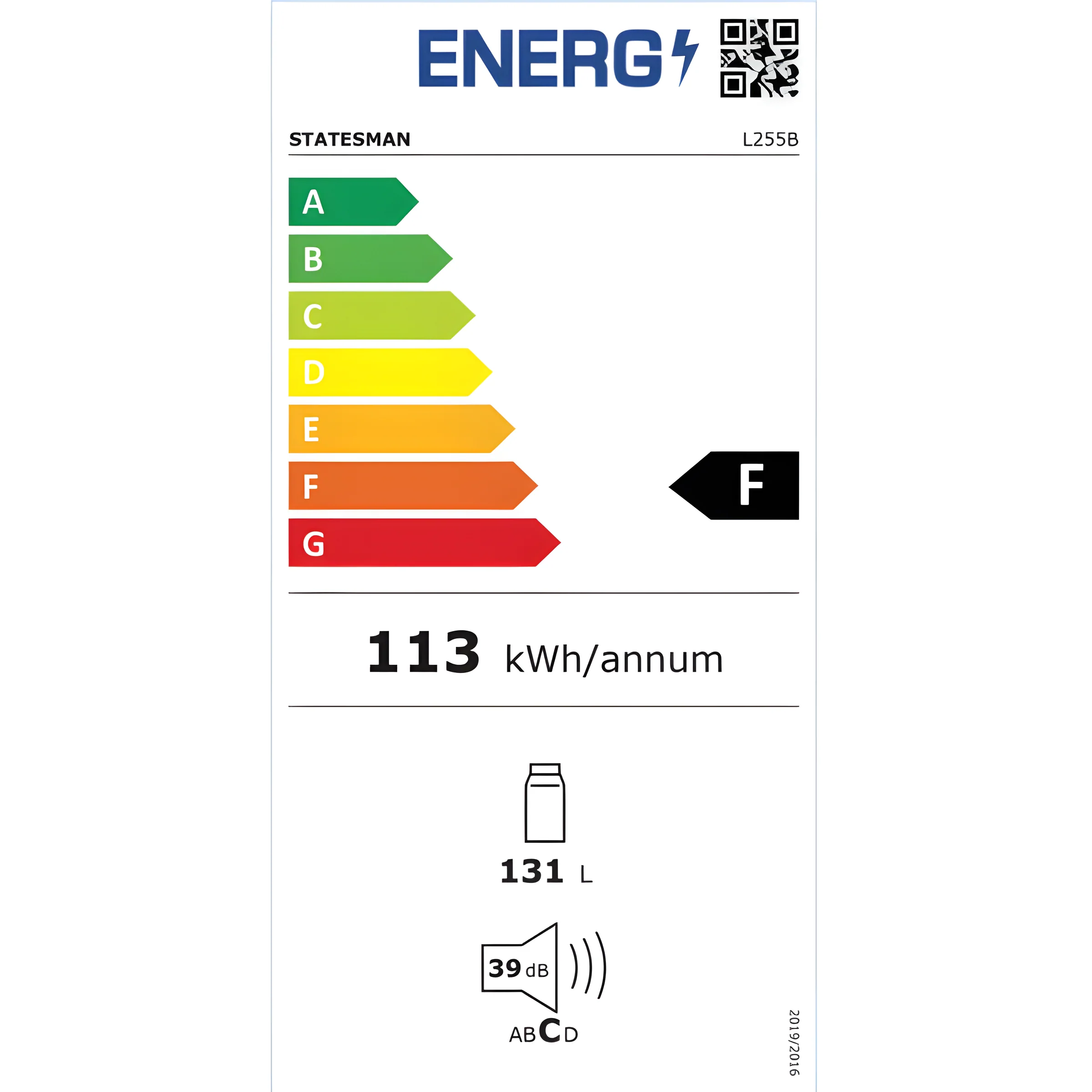 Statesman L255B - Black Undercounter Fridge - E energy - Image 4