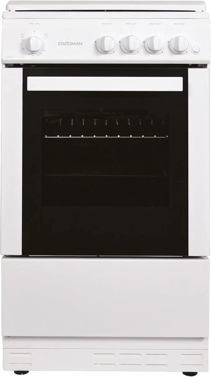 Statesman LEGACY50GSLF -SLIM DEPTH 50CM White Single Oven Gas Cooker with Lid - 4 Gas Burners, 51L Capacity - A Energy Rating