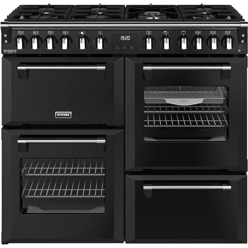 Stoves DX RCA RICH 100DF BLK 444411871 - Black Dual Fuel Range Cooker - 196L, 7 Burners, 4 Ovens - A Energy Rating