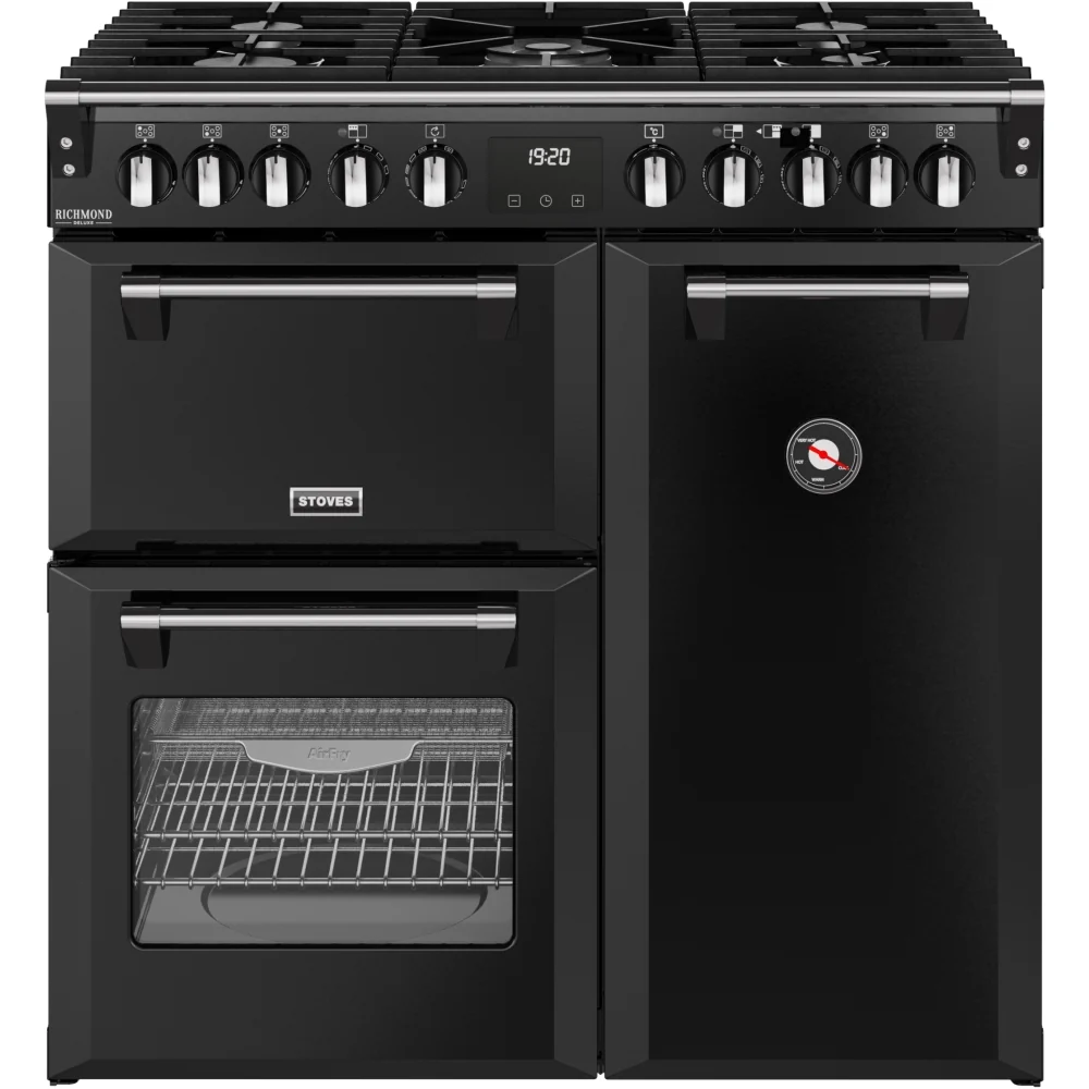 Stoves DX RCA RICH 90DF BLK 444411867 - Black 90cm Dual Fuel Range Cooker - 5 Burners, 174L Quad Oven, A Energy Rated