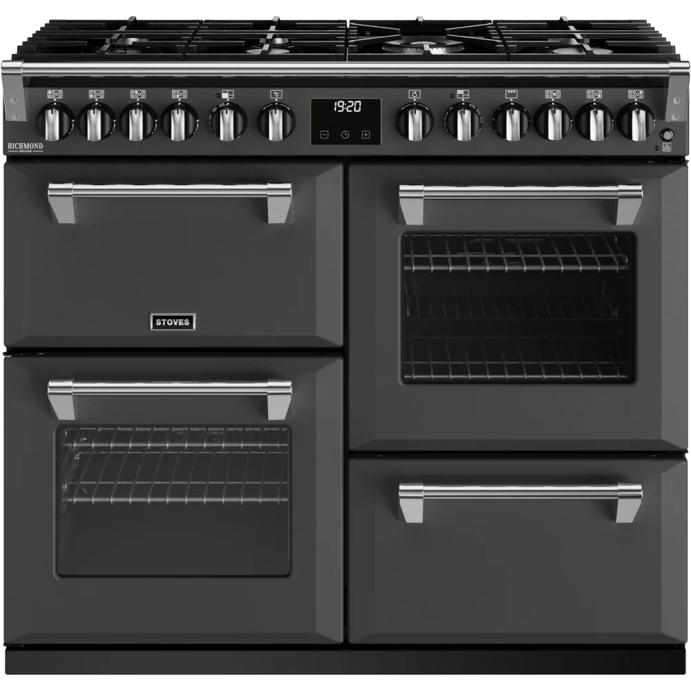Stoves Richmond Deluxe D1000DF 444411540 - Anthracite Grey 100cm Dual Fuel Range Cooker - 7 Burners, 13 Functions, 183L, A Energy