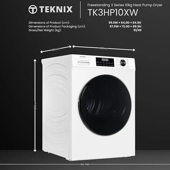 Teknix TK3HP10XW - White 10KG Heat Pump Tumble Dryer - E Energy Rating - Image 4