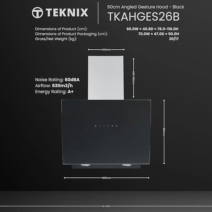 Teknix TKAHGES26B - Black Angled Gesture Hood - 60cm - A Energy Rated - Image 6