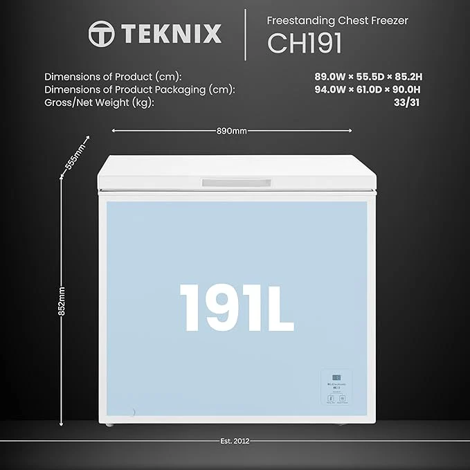 Teknix CH191 191 litre Chest Freezer - Garage Safe - E Rated - Image 4