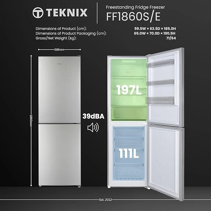 Teknix FF1860S/E - Silver Freestanding 50/50 Frost Free Fridge Freezer - E energy - Image 5