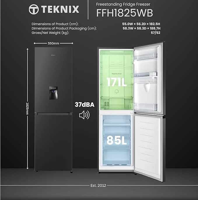 Teknix FFH1825WB/E - Black Freestanding 50/50 Frost Free Fridge Freezer - E energy - Image 4