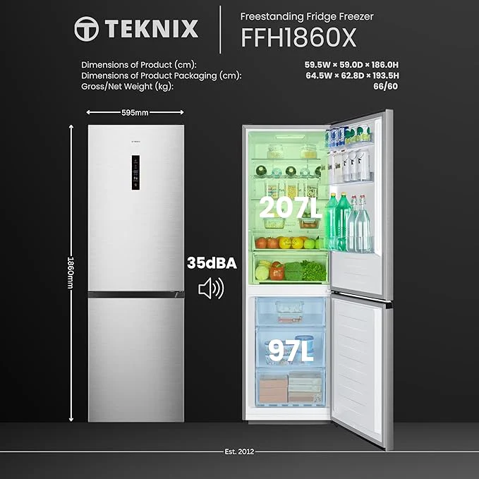 Teknix FFH1860X - Stainless steel Freestanding 60/40 Frost Free Fridge Freezer - E energy - Image 5