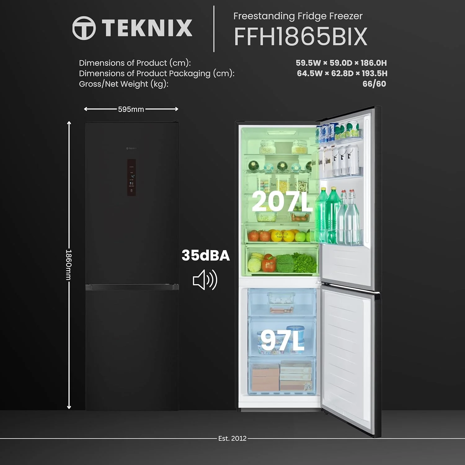 Teknix FFH1865BIX - Black Steel Finish Freestanding 60/40 Frost Free Fridge Freezer - D energy - Image 7
