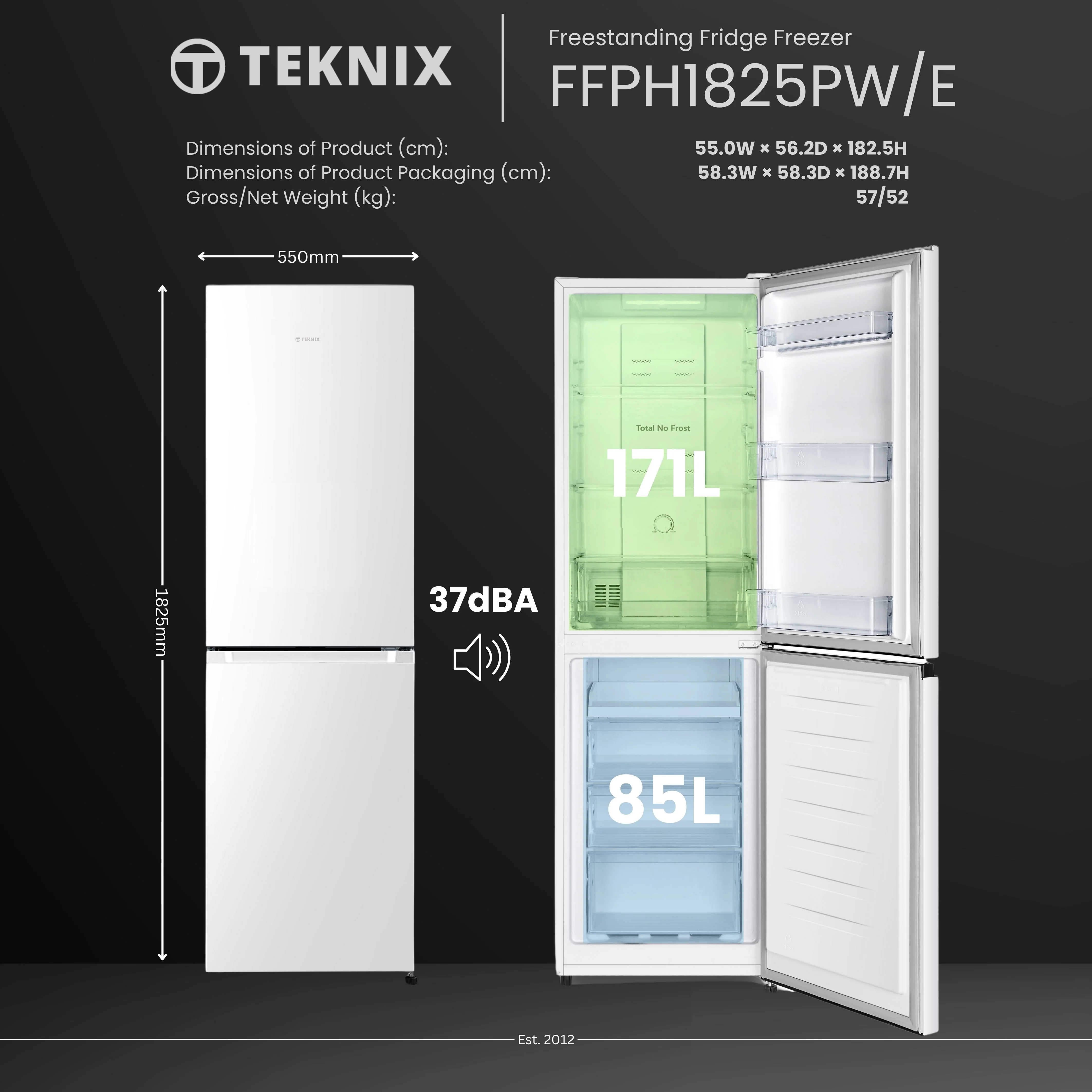 Teknix FFPH1825PW/E - White 50/50 Fridge Freezer - E energy - Image 2