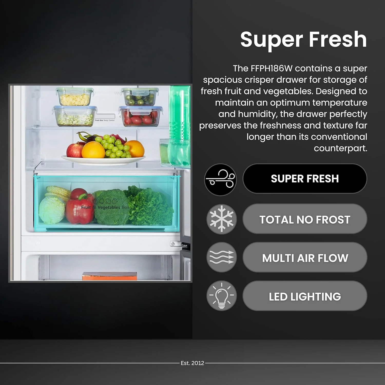 Teknix FFPH186W - White 60/40 Split Fridge Freezer - 304L Capacity - E Rated - Image 9