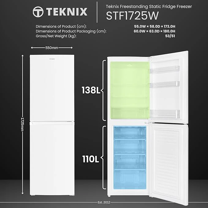 Teknix STF1725W - White Fridge Freezer - 248 Litres - E Energy Rating - Image 4