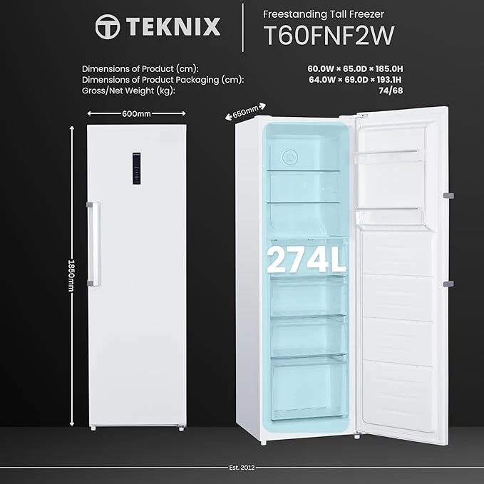 Teknix T60FNF2W - White Freestanding Frost Free Freezer - Garage Safe - E energy - Image 5