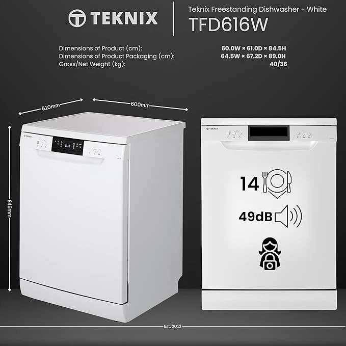 Teknix TFD616W - White Freestanding Dishwasher - E energy  **TOP CUTLERY RACK** - Image 4