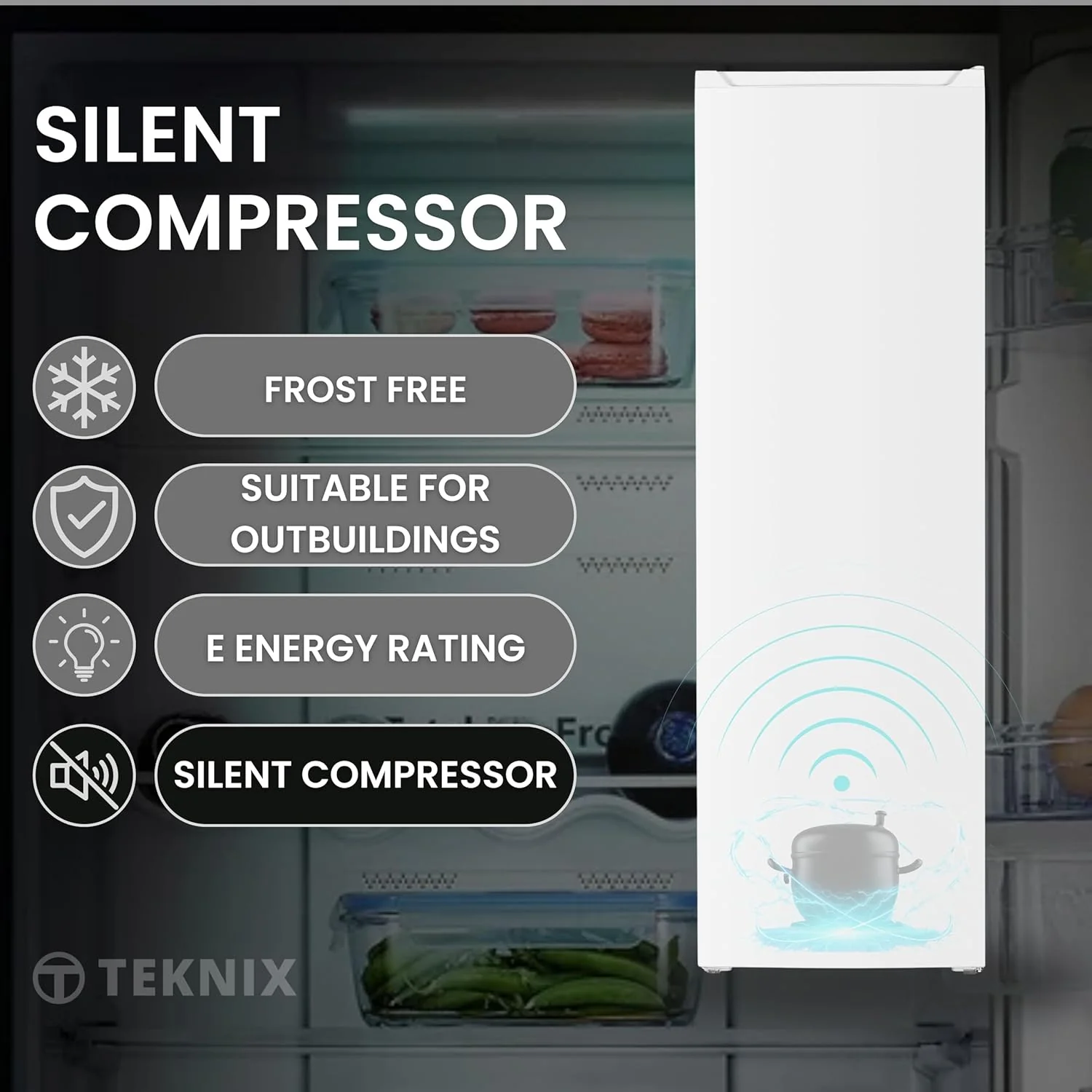 Teknix TFF1715B - Black Freestanding Tall Freezer - 204L Frost Free - E Energy - Image 5