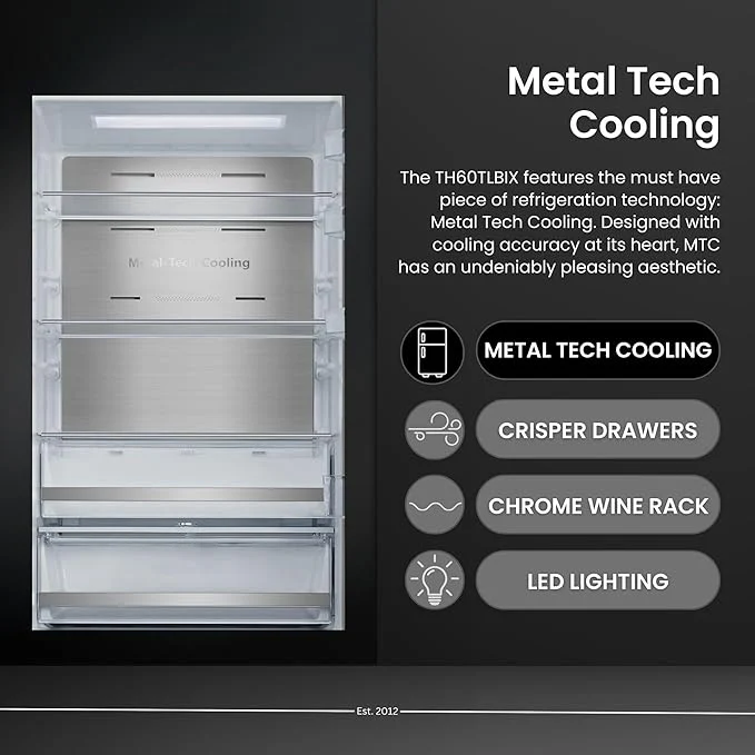 Teknix TH60TLBIX - Black Steel Finish 370L Larder Fridge - 185.5cm x 65.1cm x 59.5cm - D Energy Rating - Image 6