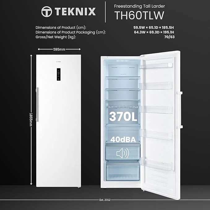 Teknix TH60TLW - Tall White Larder Frost Free Fridge - E energy - Image 3