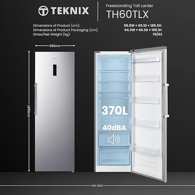 Teknix TH60TLX - Tall Stainless Steel Larder Frost Free Fridge - E energy - Image 5