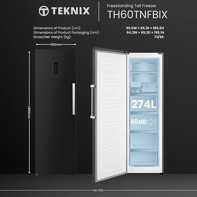 Teknix TH60TNFBIX - Black Steel 274L Tall Freezer - Garage Safe - Frost Free - E Energy Rating - Image 3