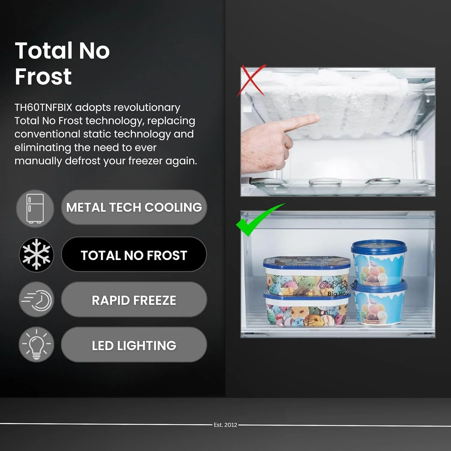 Teknix TH60TNFBIX - Black Steel 274L Tall Freezer - Garage Safe - Frost Free - E Energy Rating - Image 6