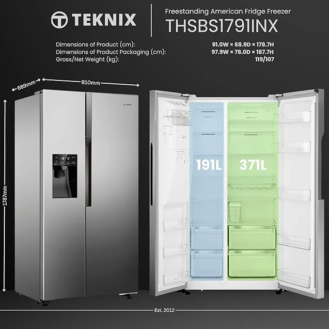 Teknix THSBS1791INX - Silver American Frost Free Fridge Freezer - E energy - Image 8