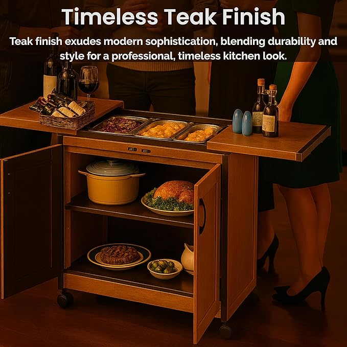 Teknix TK2HOSTT - Teak Food Trolley Warming Drawer - Image 4