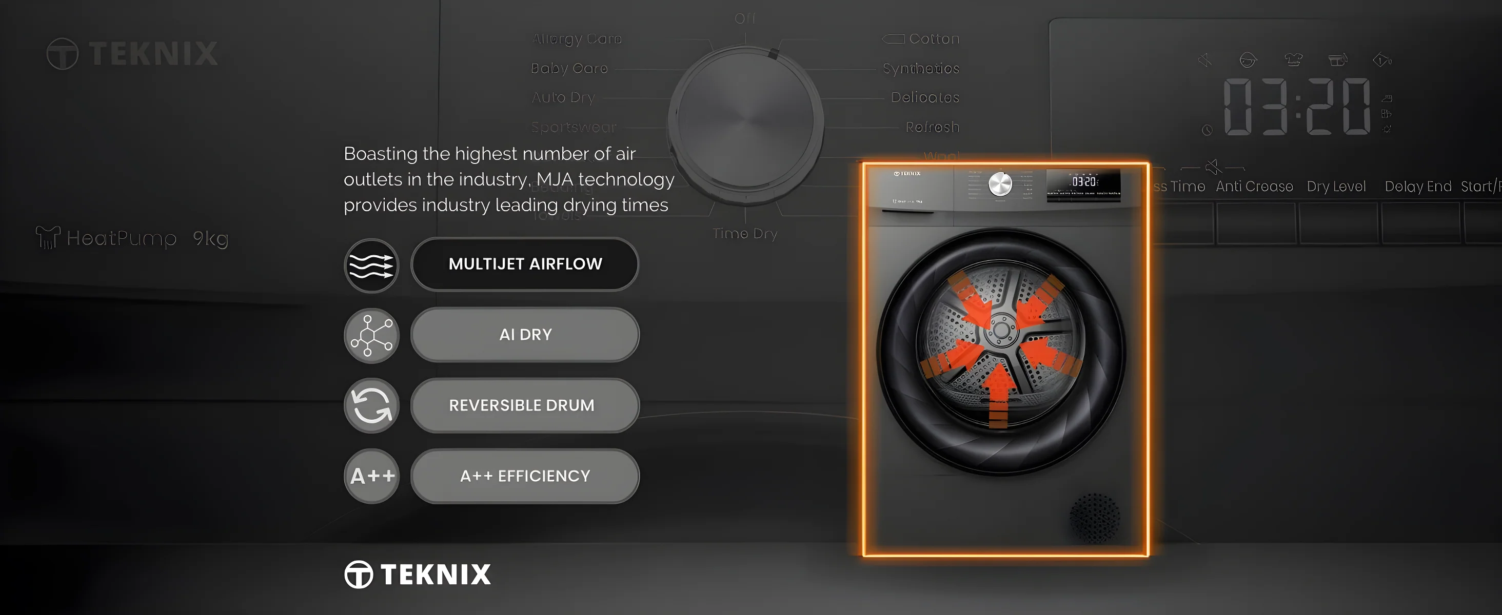 Teknix TK2HP9HS - Titanium 9KG Heat Pump Tumble Dryer - E Energy - Image 6
