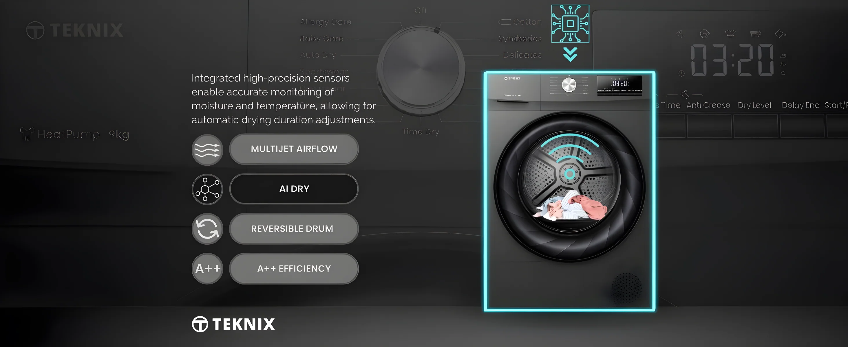 Teknix TK2HP9HS - Titanium 9KG Heat Pump Tumble Dryer - E Energy - Image 7