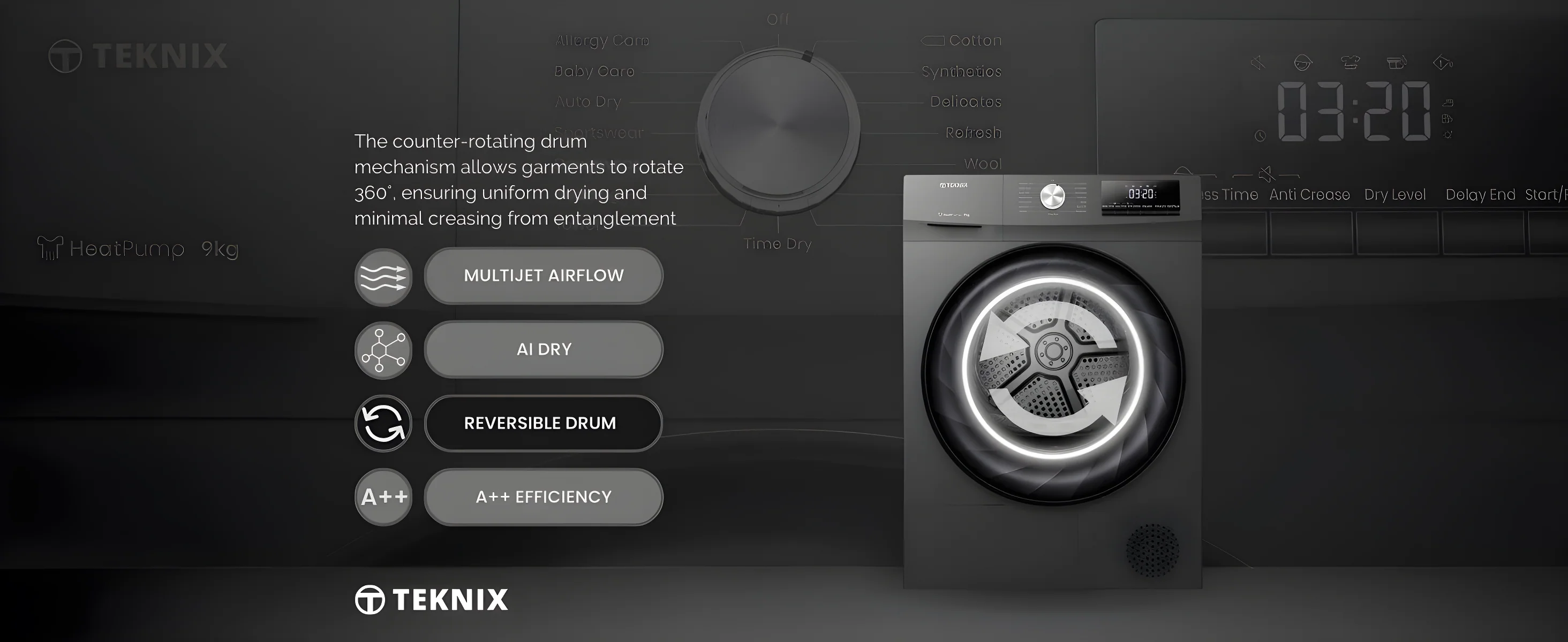 Teknix TK2HP9HS - Titanium 9KG Heat Pump Tumble Dryer - E Energy - Image 8