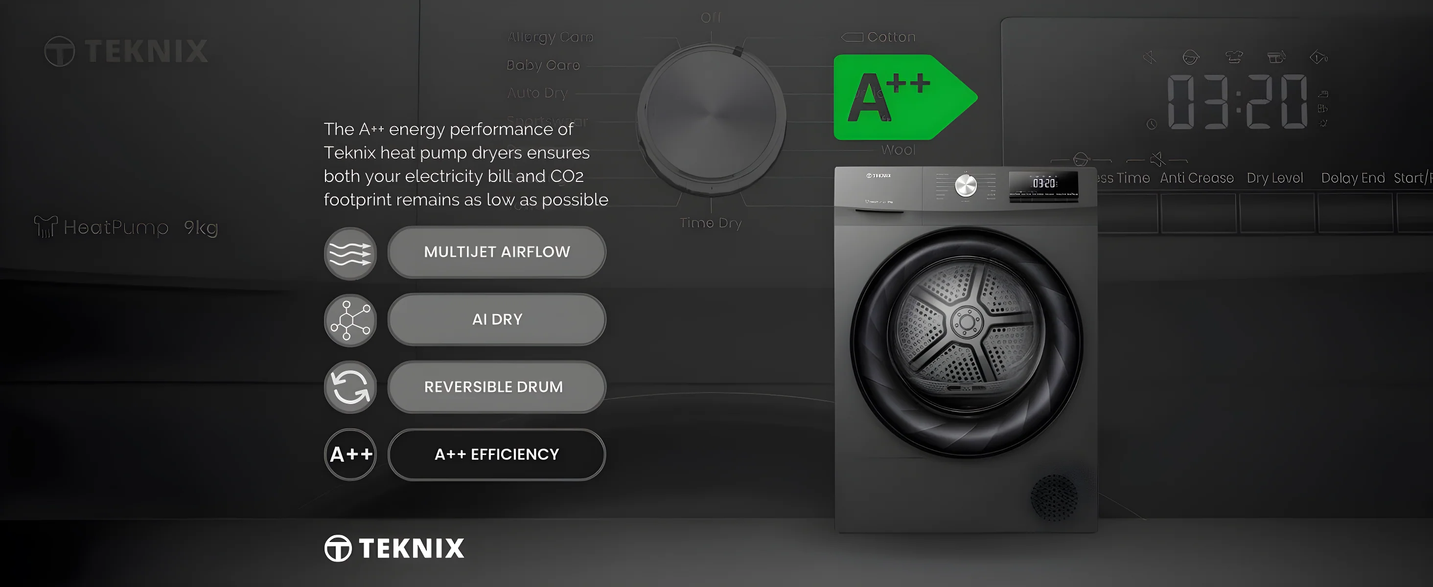 Teknix TK2HP9HS - Titanium 9KG Heat Pump Tumble Dryer - E Energy - Image 9