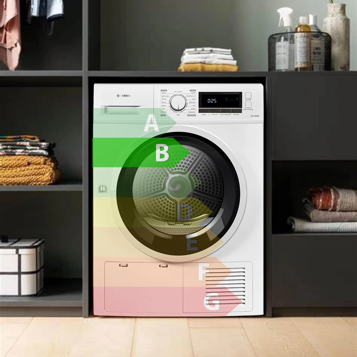 Teknix TKCLED8W - White 8KG Condenser Tumble Dryer - B Energy Rated - Image 2