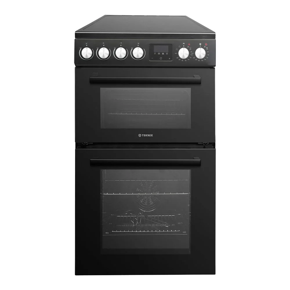 Teknix TKED54B 50cm Ceramic Double Oven Electric Cooker - Black A Energy