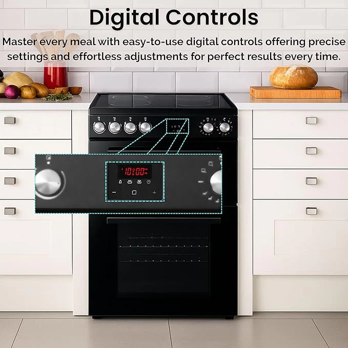 Teknix TKED64INDB - Black 60cm Induction Double Oven Electric Cooker - 4 Zones, 99L Capacity, A Energy - Image 4