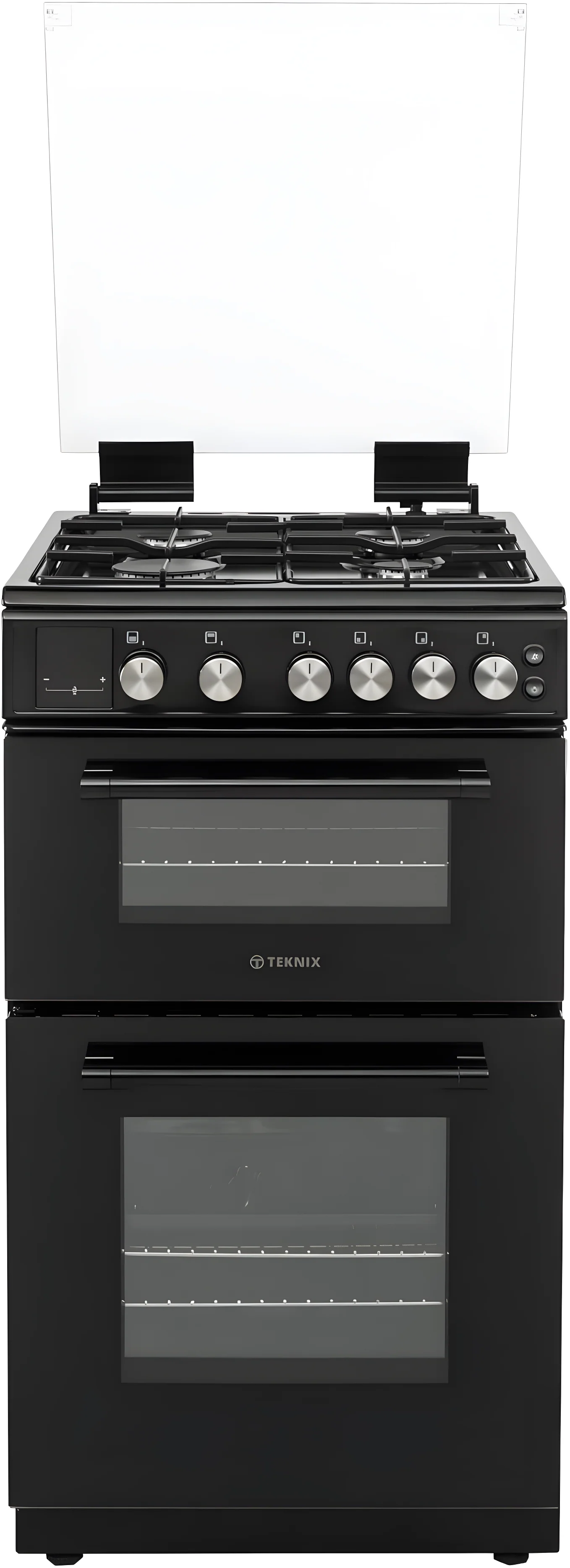 Teknix TKGD50B - Black 50cm Freestanding Gas Cooker - Double Oven & 4 Burner Hob - A+ Energy Rated
