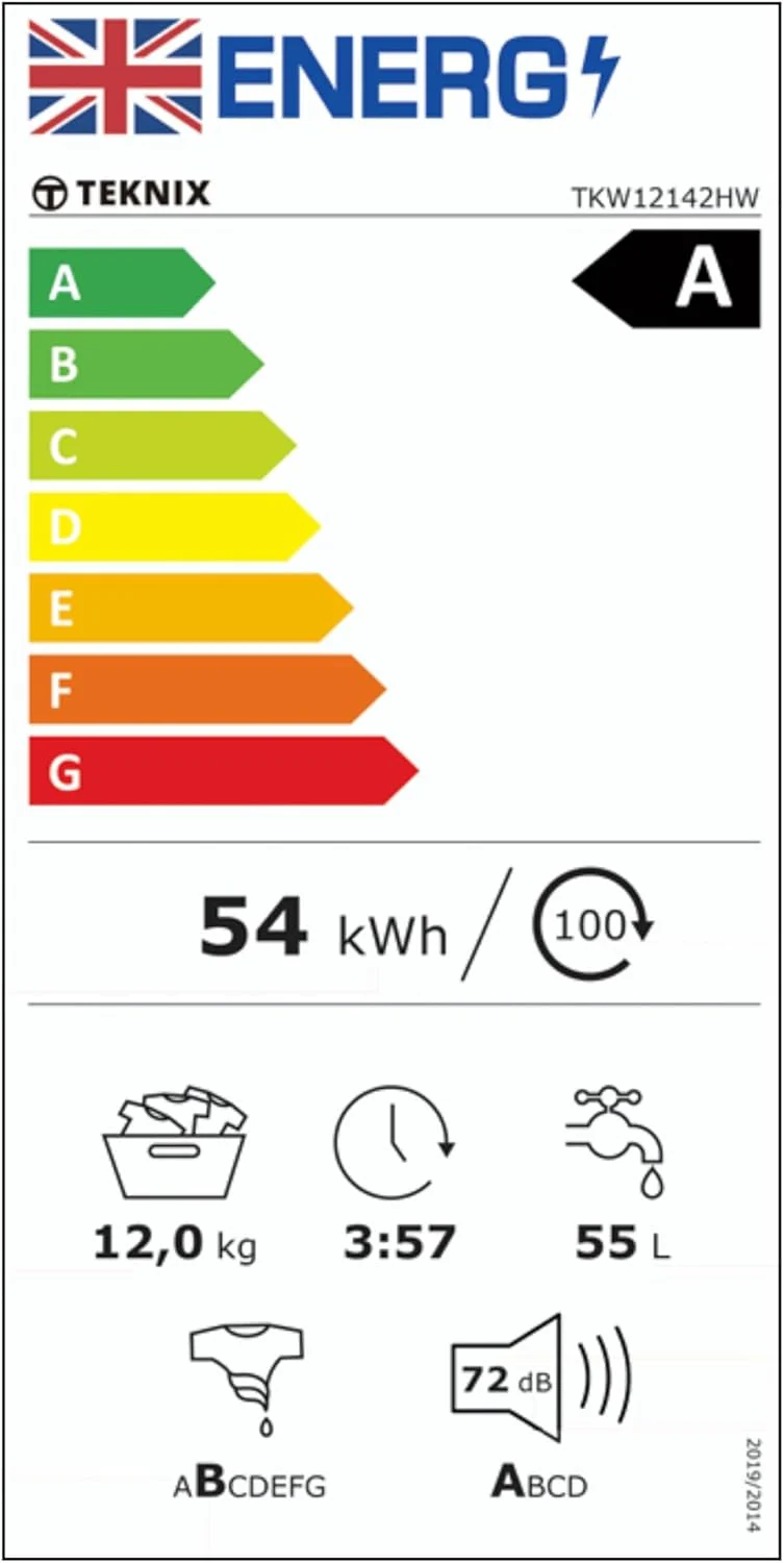 Teknix TKW12142HW - White Freestanding 12KG Washing Machine - 1400 RPM - A energy - Image 12