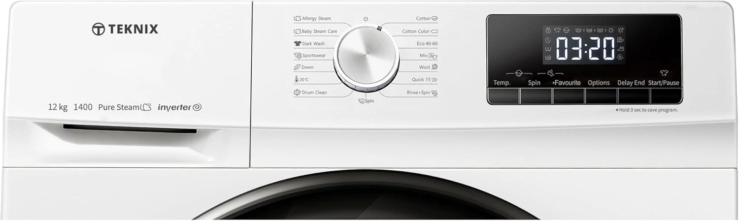 Teknix TKW12142HW - White Freestanding 12KG Washing Machine - 1400 RPM - A energy - Image 4