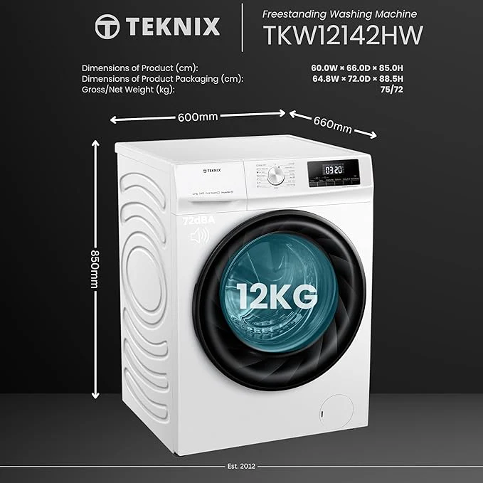 Teknix TKW12142HW - White Freestanding 12KG Washing Machine - 1400 RPM - A energy - Image 7