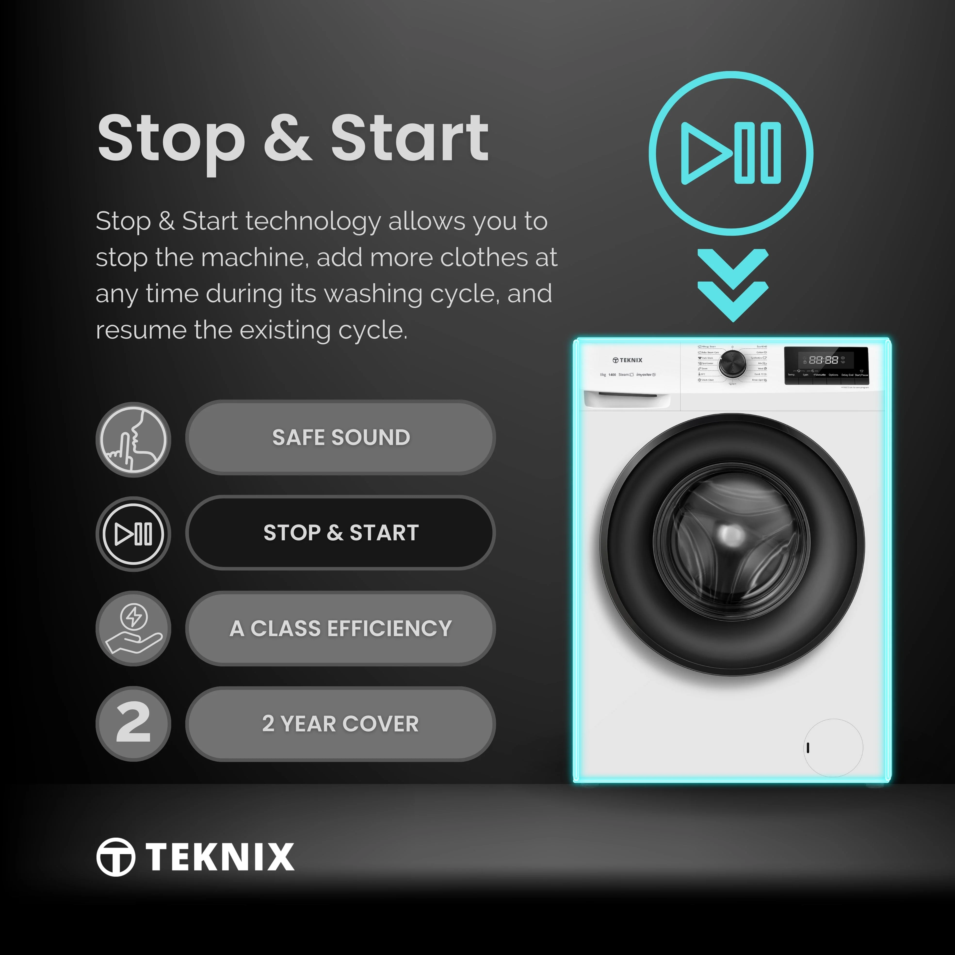 Teknix TKW8142HW - White Freestanding 8KG Washing Machine - 1400 RPM - A energy - Image 10