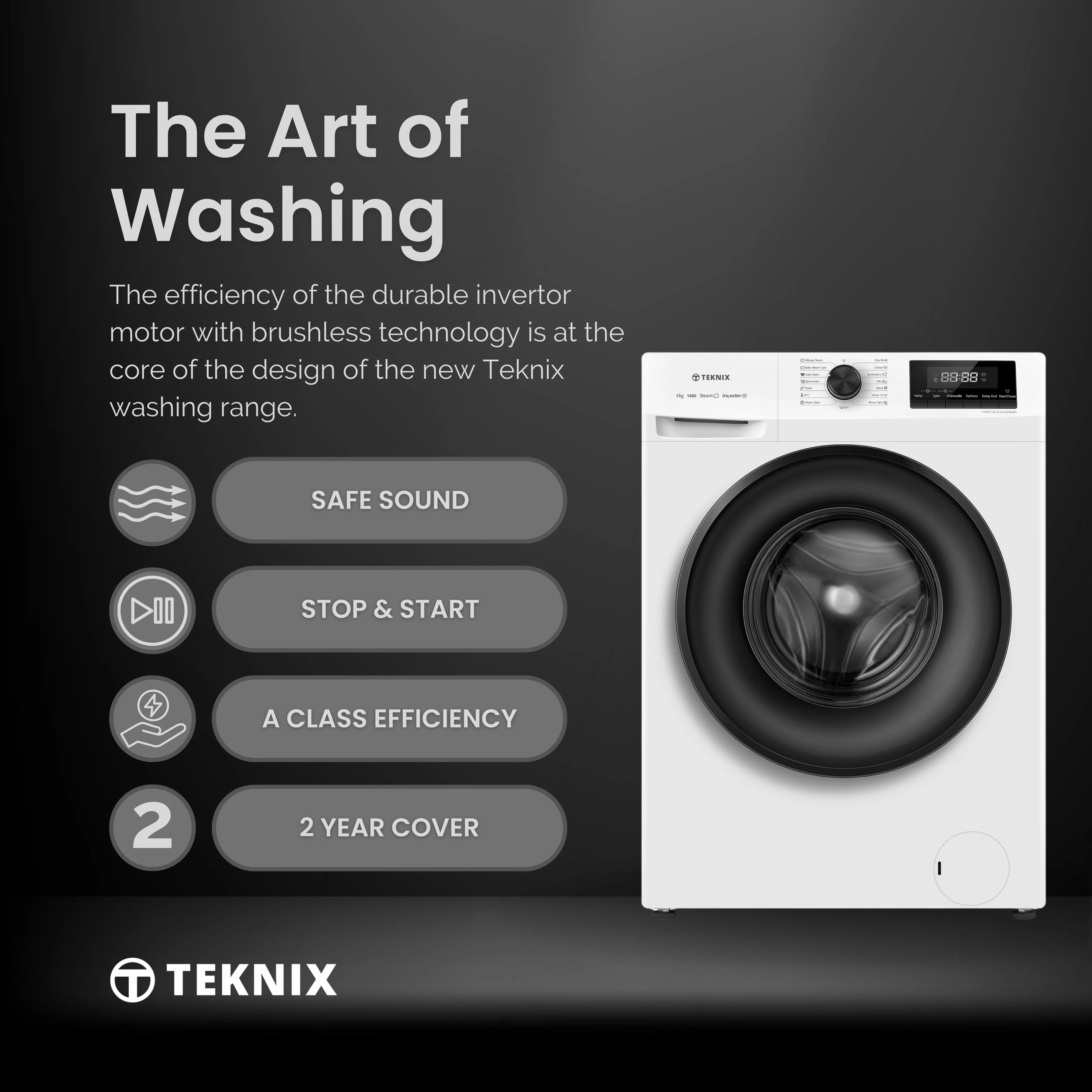 Teknix TKW8142HW - White Freestanding 8KG Washing Machine - 1400 RPM - A energy - Image 12